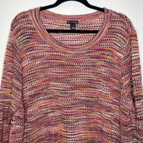 New Directions Womens 3X Red Orange Crochet Knit Lightweight Scoop Neck Sweater - Picture 3 of 10